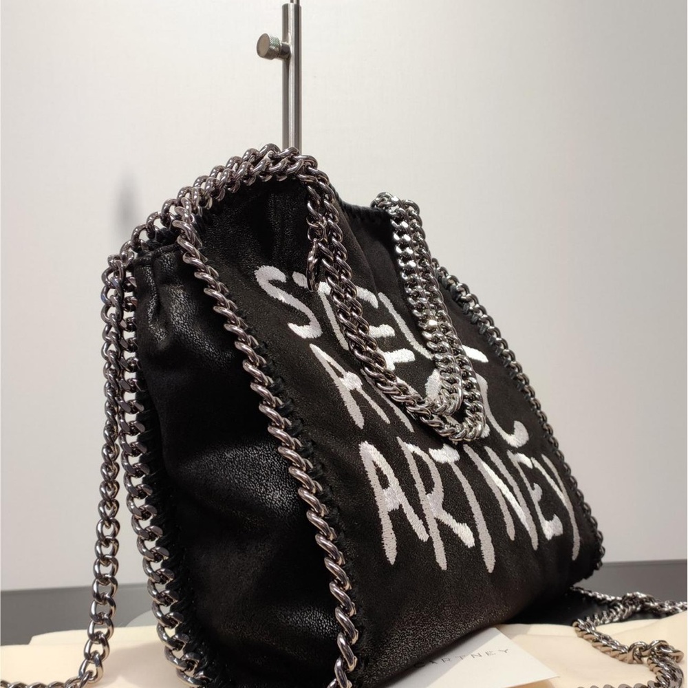 Stella McCartney Black Shoulder Bag with White Graffiti Logo - Picture 6 of 9